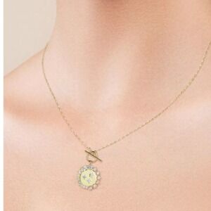 14 K Gold Plated Toggle Necklace Rhinestone Sun Star Celestial Halo 18" Sparkly